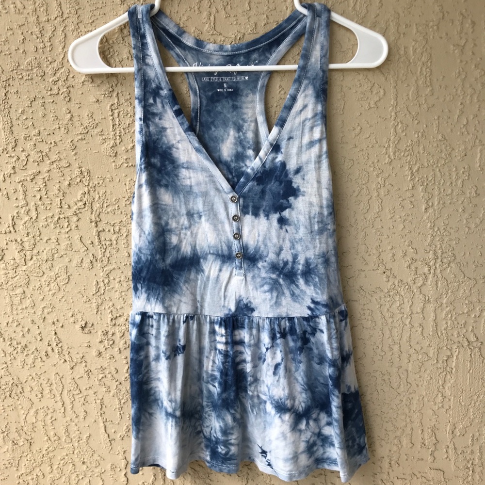 Blue tie dye racerback tank top